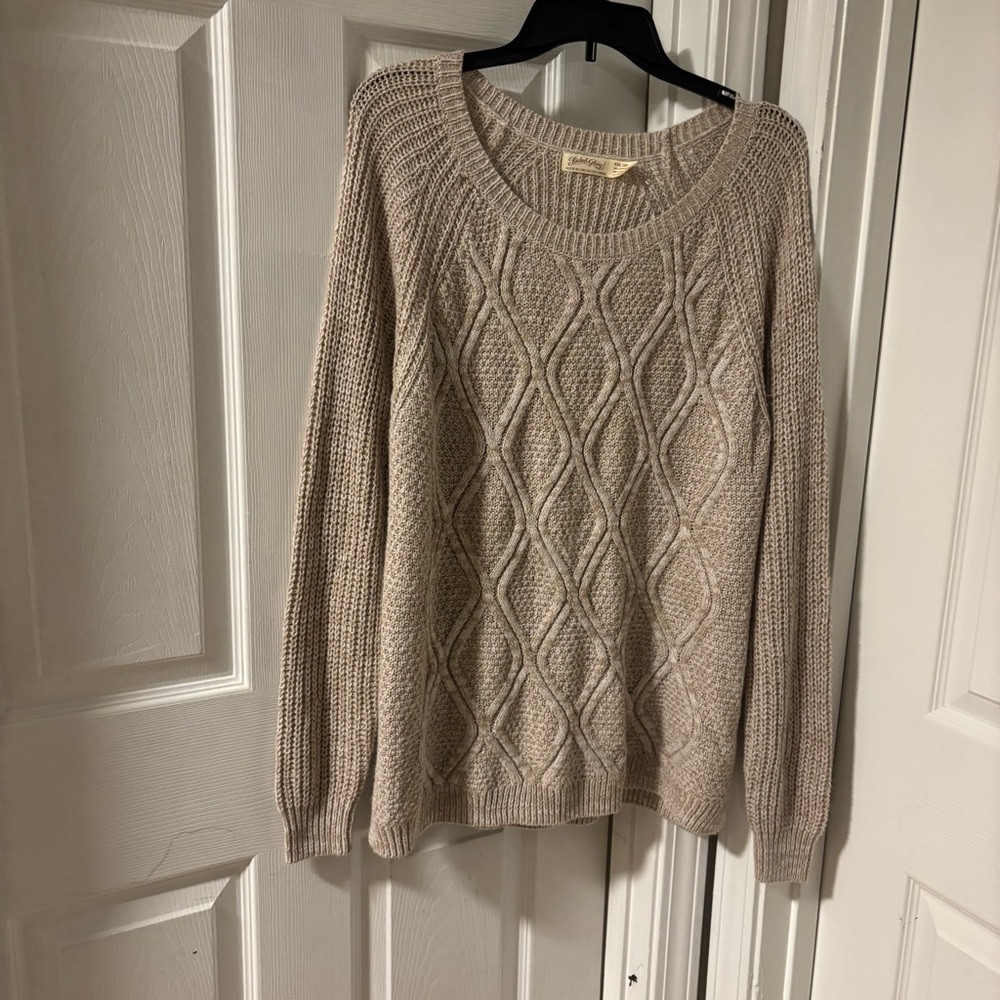 Faded Glory Tan Cable Knit Pullover Round Collar Preppy Sweater Size 2XL